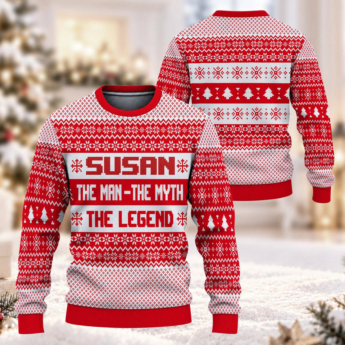 The Man The Myth The Legend Red Christmas Ugly Sweater SUSAN 13K1 UG04