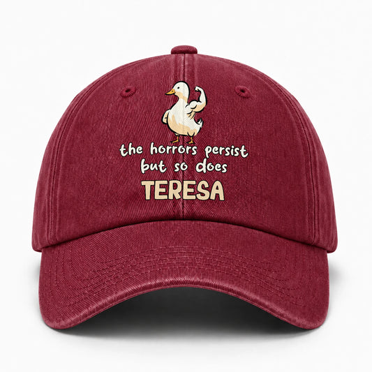 The Horrors Persist But So Does Your Name Funny Goose Burgundy Washed Cap TERESA 13K1 C126PF