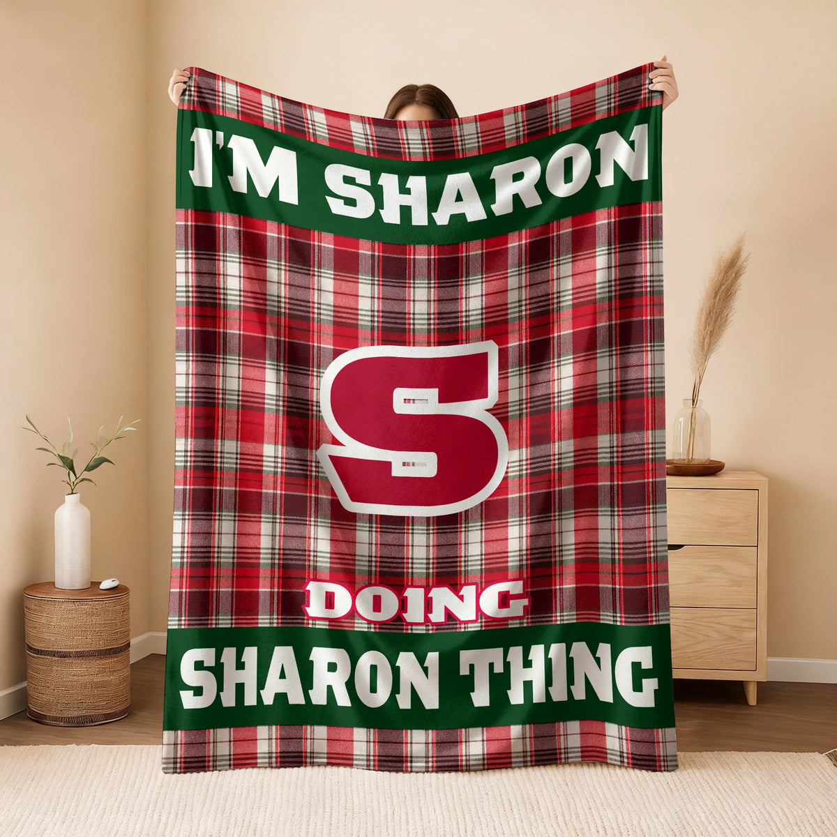 I'm Name Doing Name Things Red Plaid Fleece Blanket SHARON 13K1 BK49
