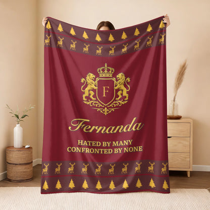 Hated By Many Confronted By None Burgundy Gold Christmas Fleece Blanket FERNANDA 13K1 BK33