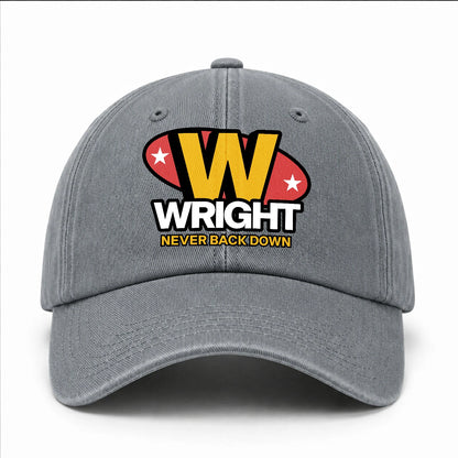 Never Back Down With Your Name And Initial Letter Washed Cap WRIGHT 13K1 C82PF