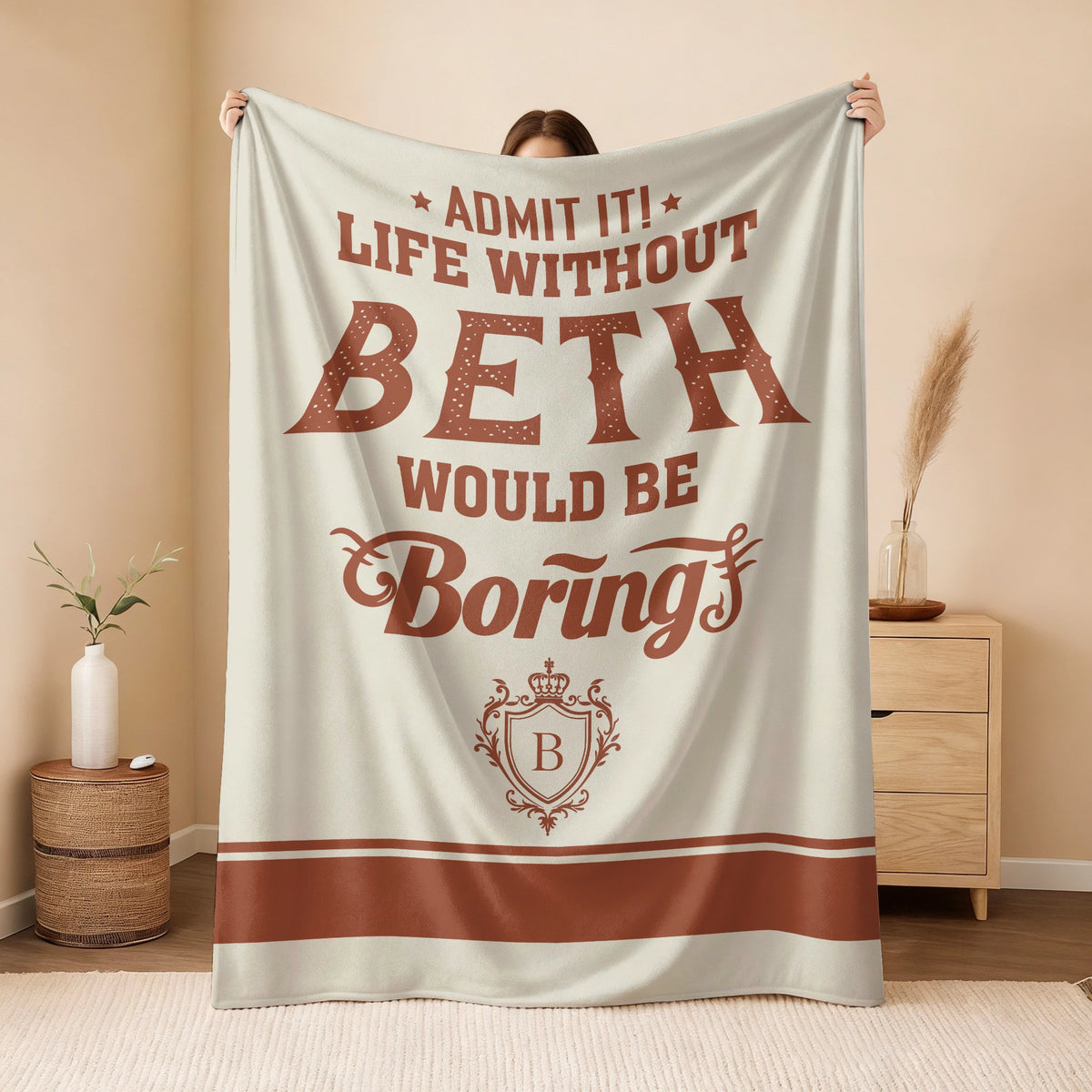 Life Without Your Name Would Be Boring Cream Terracotta Blanket BETH 13K1 BK24