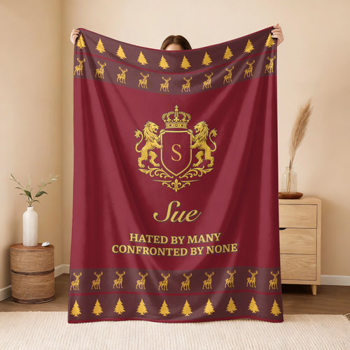 Hated By Many Confronted By None Burgundy Gold Christmas Fleece Blanket SUE 13K1 BK33