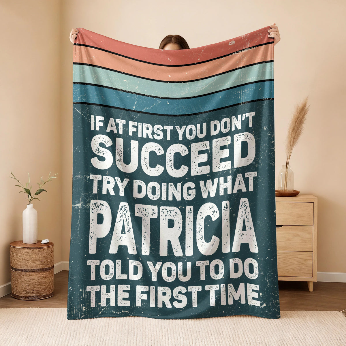 If At First You Don’t Succeed Retro Green Fleece Blanket PATRICIA 13K1 BK29