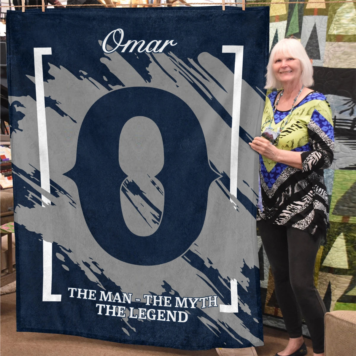 The Man The Myth The Legend Navy Baseball Fleece Blanket OMAR 13K1 BK17