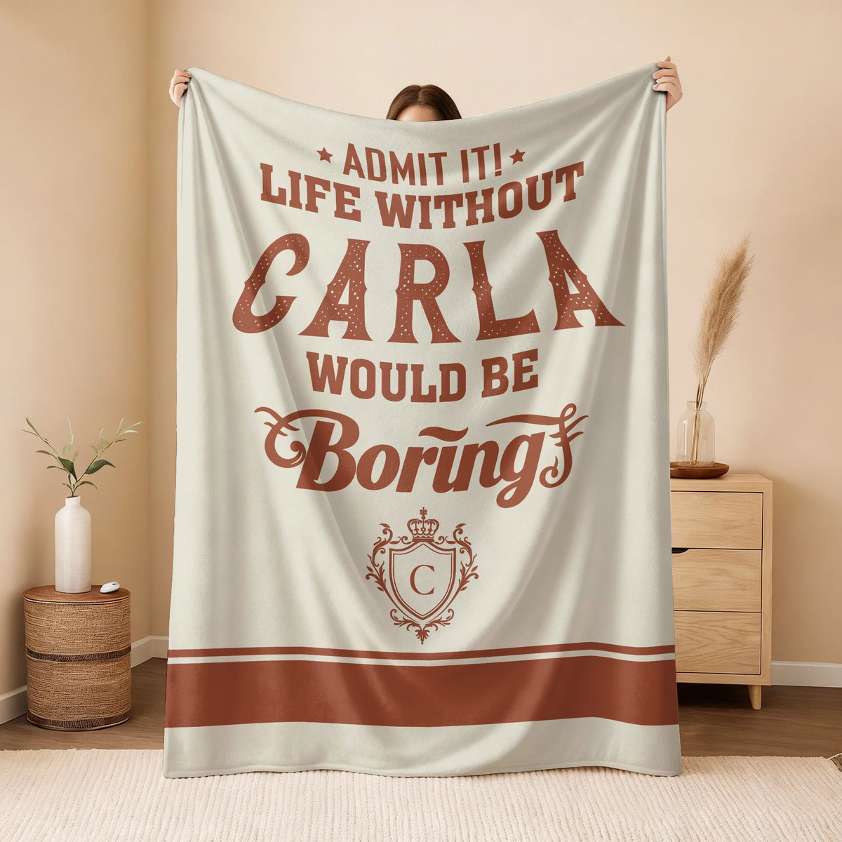Life Without Your Name Would Be Boring Cream Terracotta Blanket CARLA 13K1 BK24