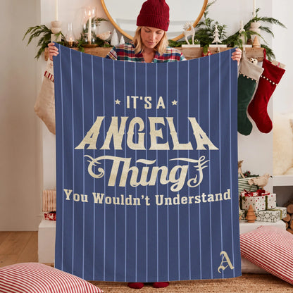 Your Name Thing Striped Blue Fleece Blanket ANGELA 13K1 BK23
