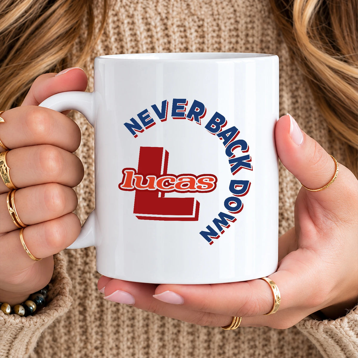 Never Back Down Log With Your Name Mug LUCAS 13K1 MG25