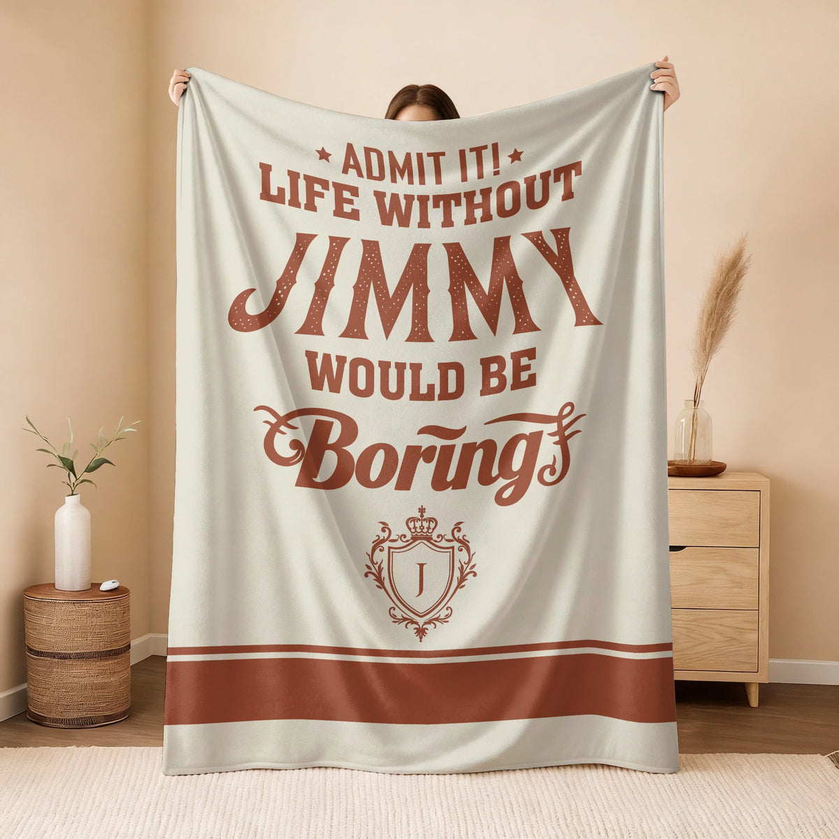 Life Without Your Name Would Be Boring Cream Terracotta Blanket JIMMY 13K1 BK24