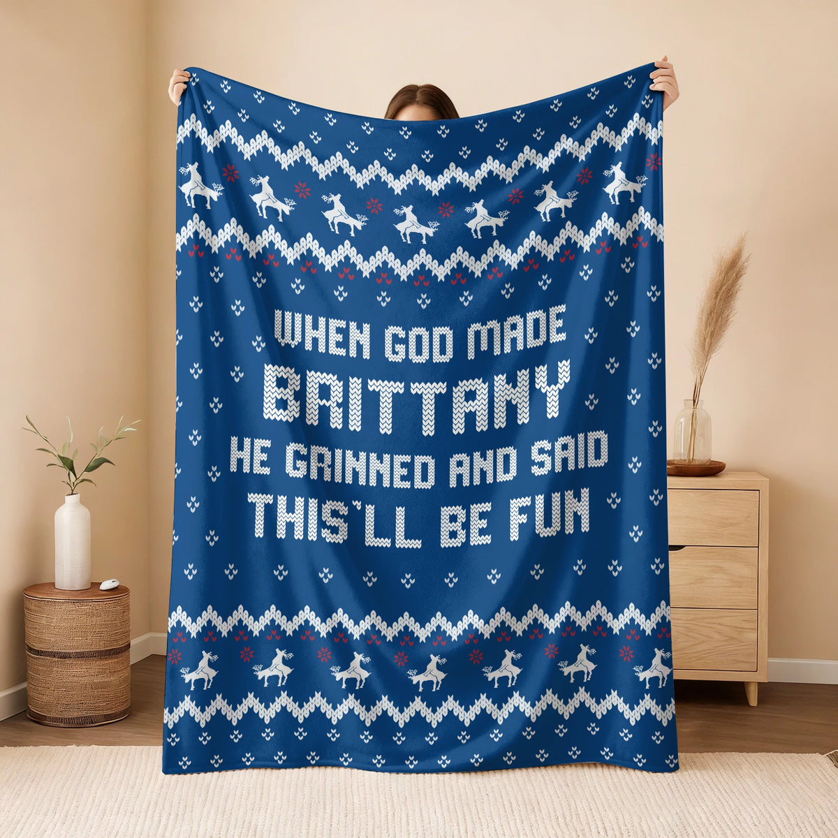 When God Made Your Name Navy Fleece Blanket BRITTANY 13K1 BK32