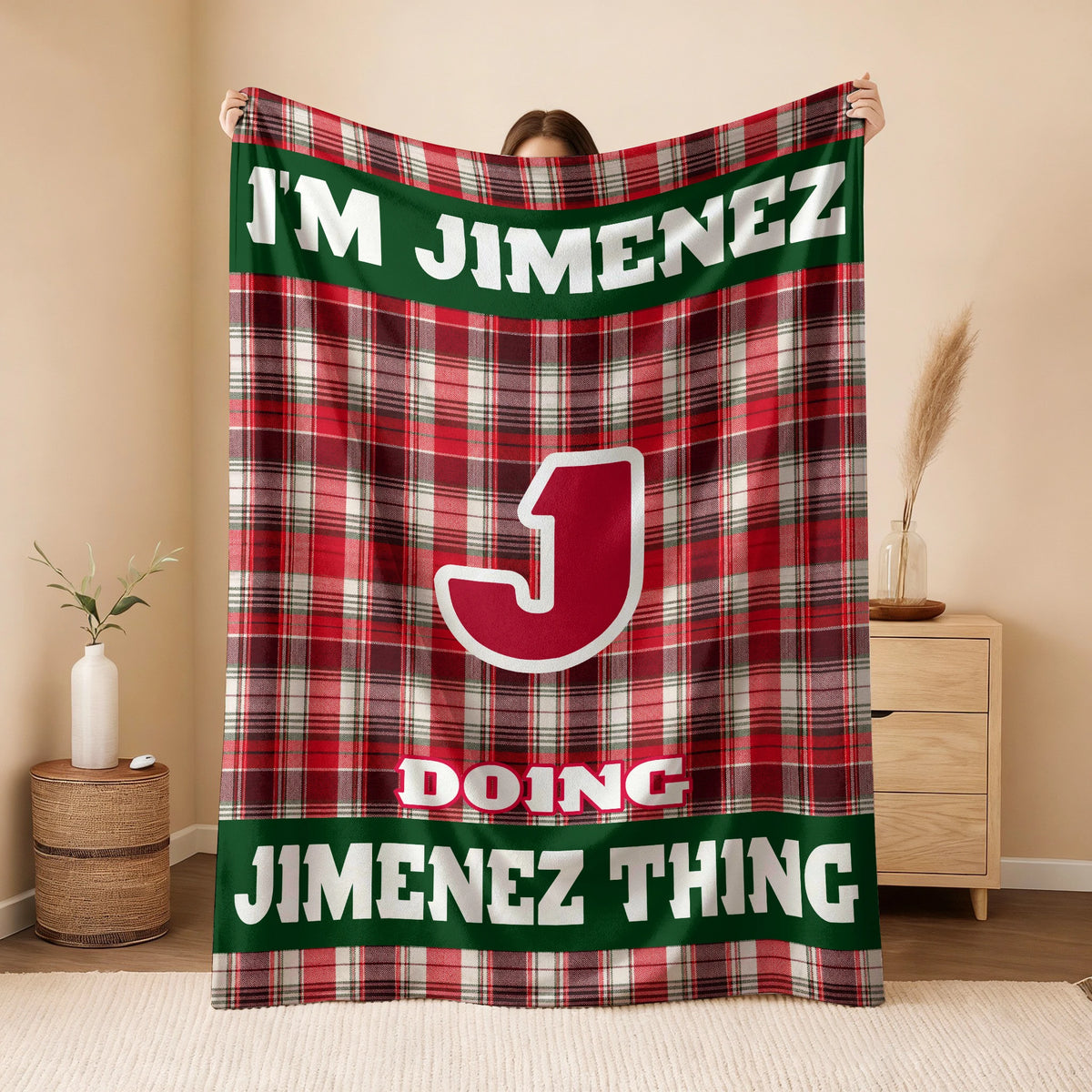 I'm Name Doing Name Things Red Plaid Fleece Blanket JIMENEZ 13K1 BK49