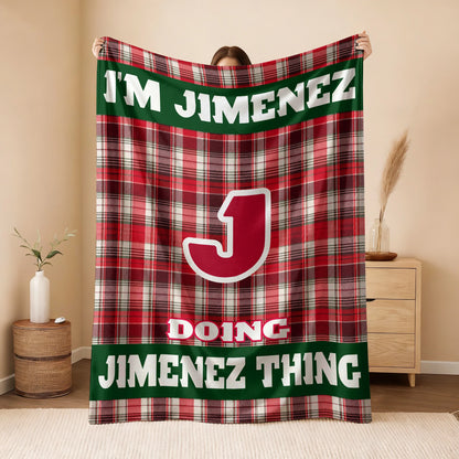 I'm Name Doing Name Things Red Plaid Fleece Blanket JIMENEZ 13K1 BK49
