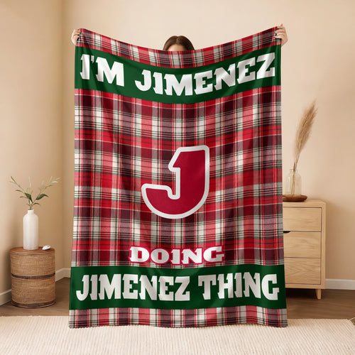 I'm Name Doing Name Things Red Plaid Fleece Blanket JIMENEZ 13K1 BK49