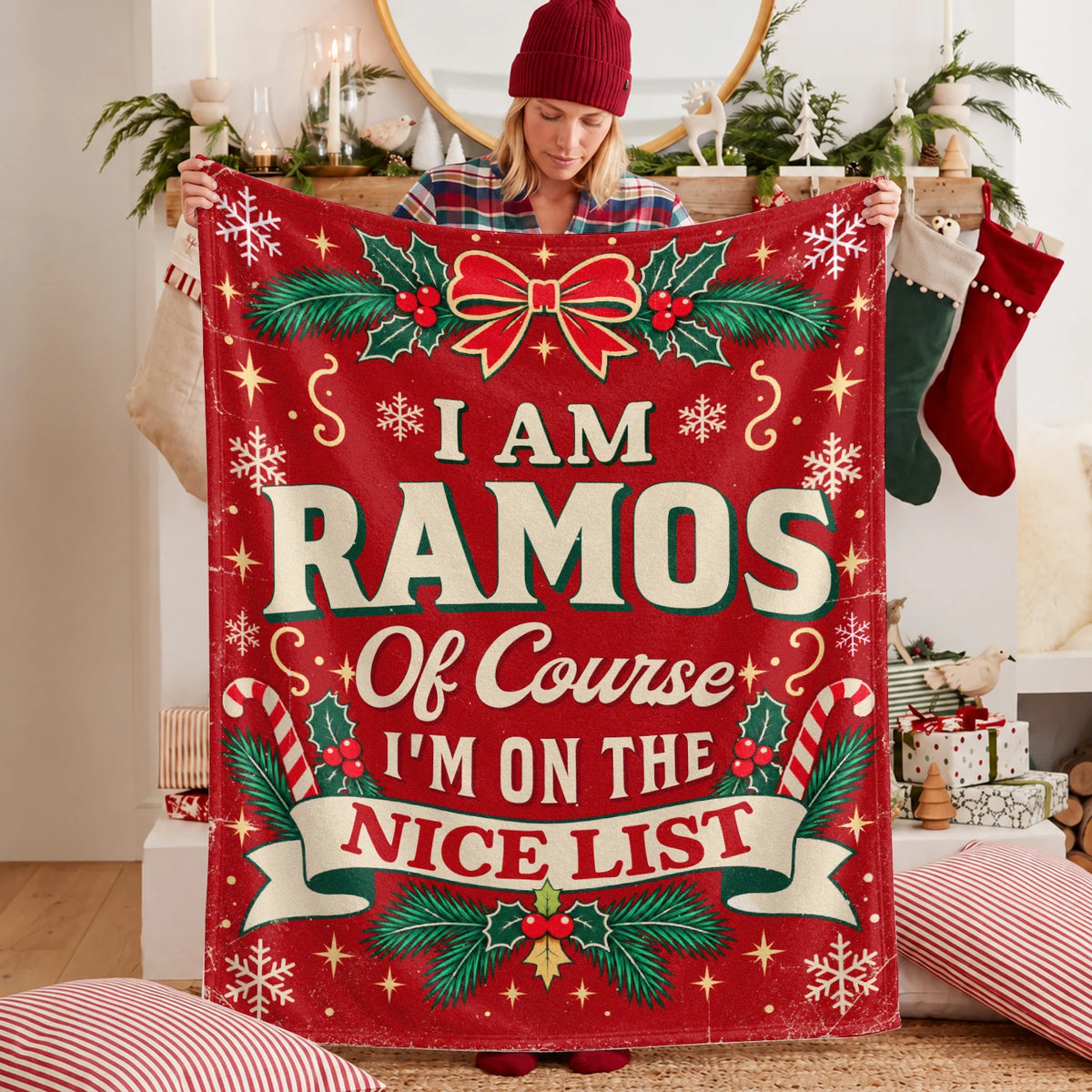 I'm Name Of Course I'm On The Nice List Christmas Fleece Blanket RAMOS 13K1 BK56