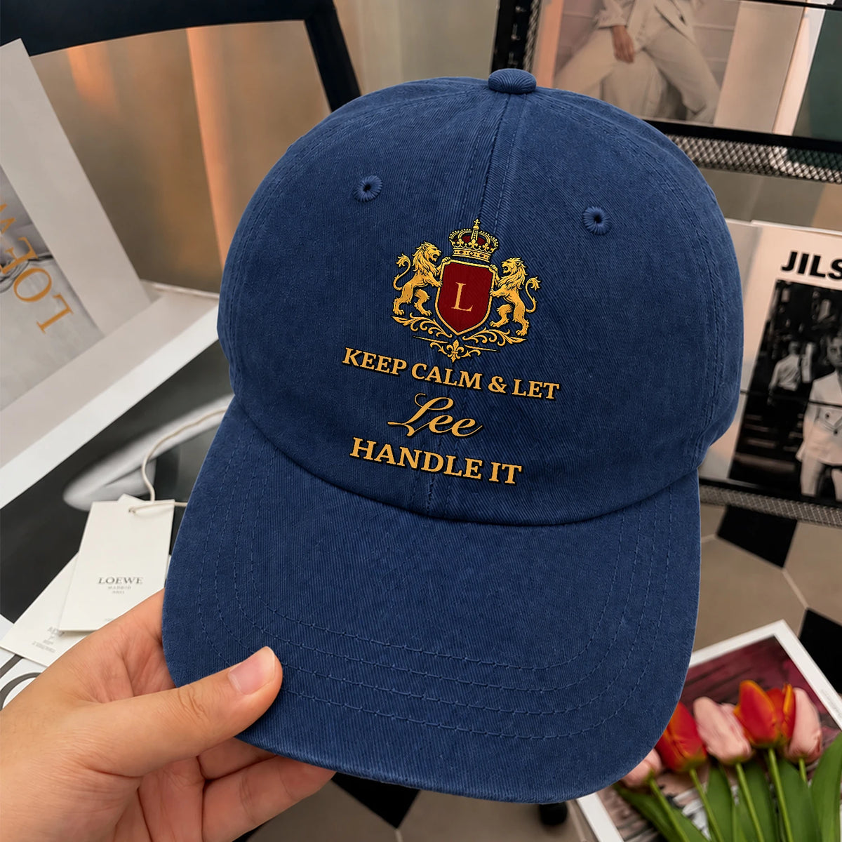 Keep Calm & Let Your Name Handle It Royal Blue Washed Cap LEE 13K1 C115PF