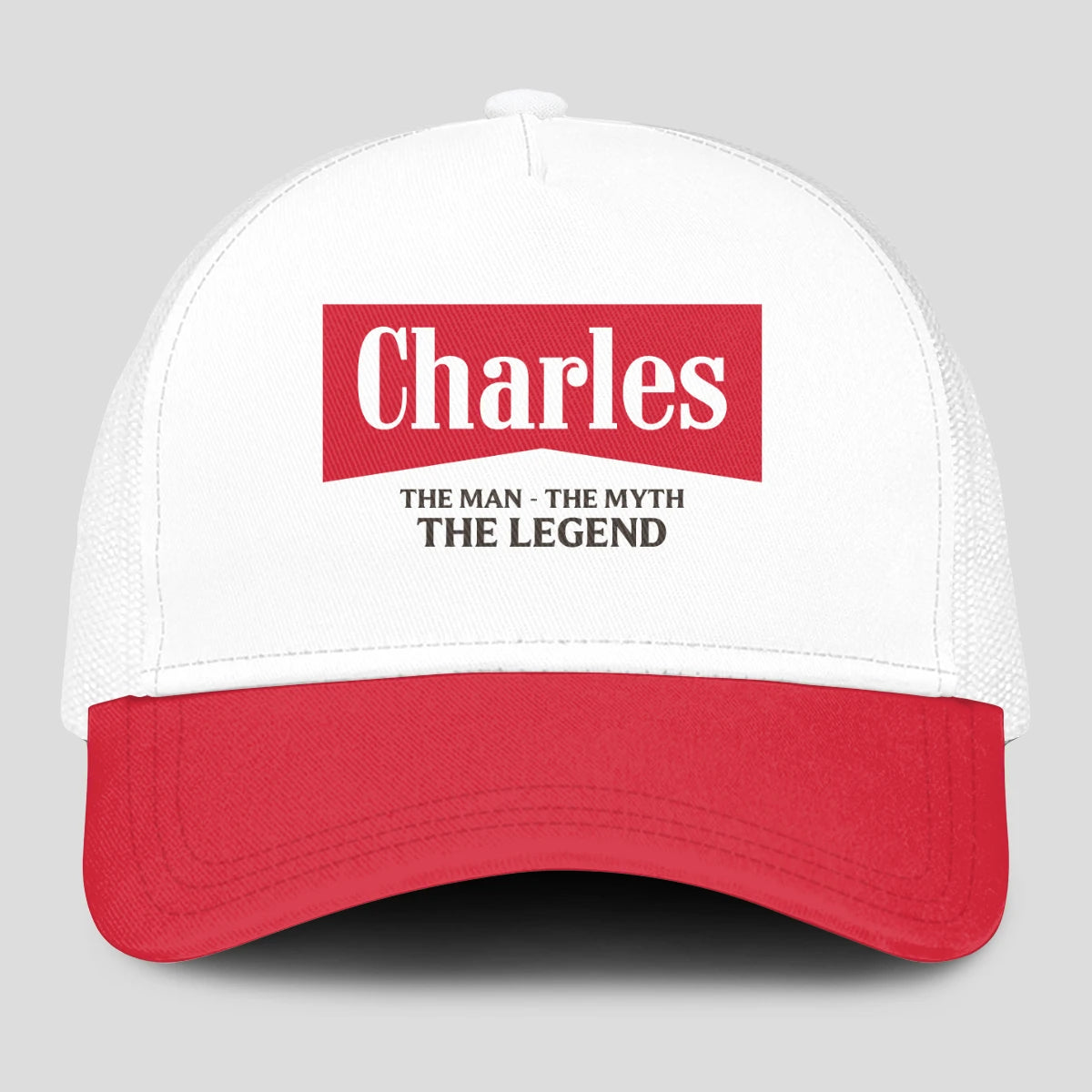 The Man The Myth The Legend Red And White Mesh Cap CHARLES 13K1 C197PF