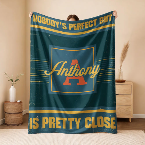 Nobody's Perfect But Your Name Is Close Vintage Blue & Brown Fleece Blanket ANTHONY 13K1 BK54