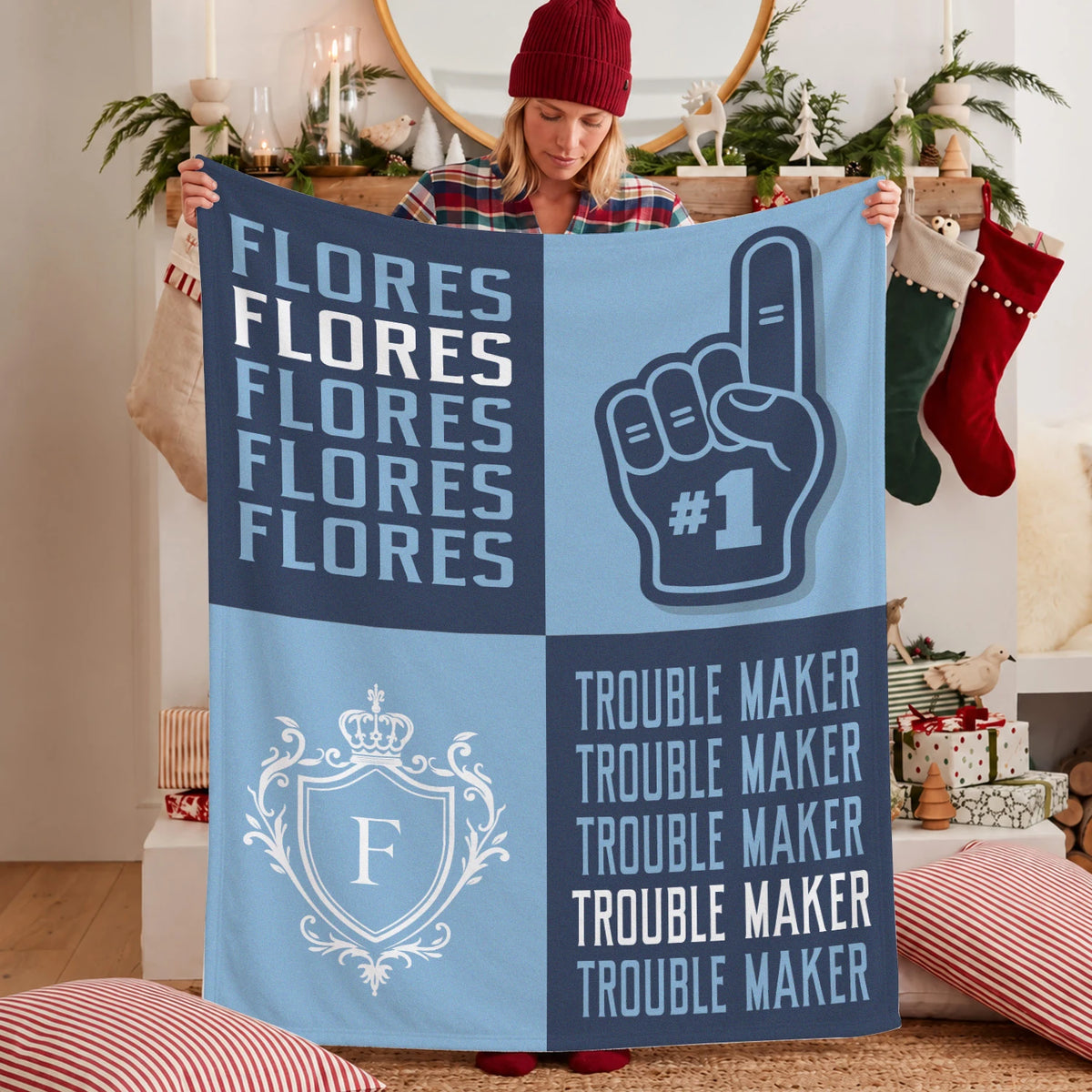 Trouble Maker Funny Blue Fleece Blanket FLORES 13K1 BK21