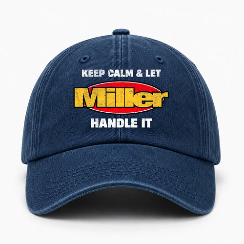 Keep Calm & Let Your Name Handle It Yellow And Red Logo Washed Cap MILLER 13K1 C172PF