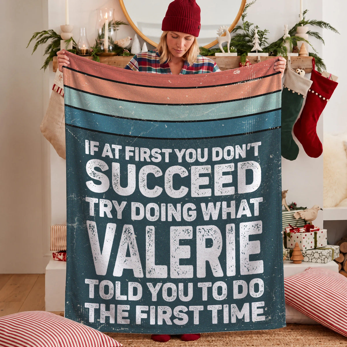 If At First You Don’t Succeed Retro Green Fleece Blanket VALERIE 13K1 BK29