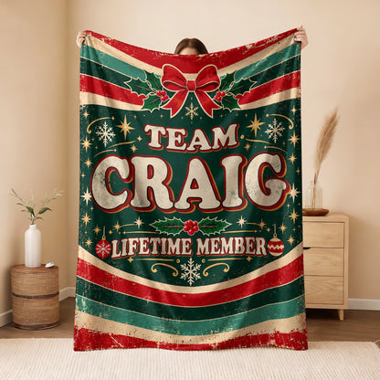 Team Your Name Lifetime Member Christmas Fleece Blanket CRAIG 13K1 BK52