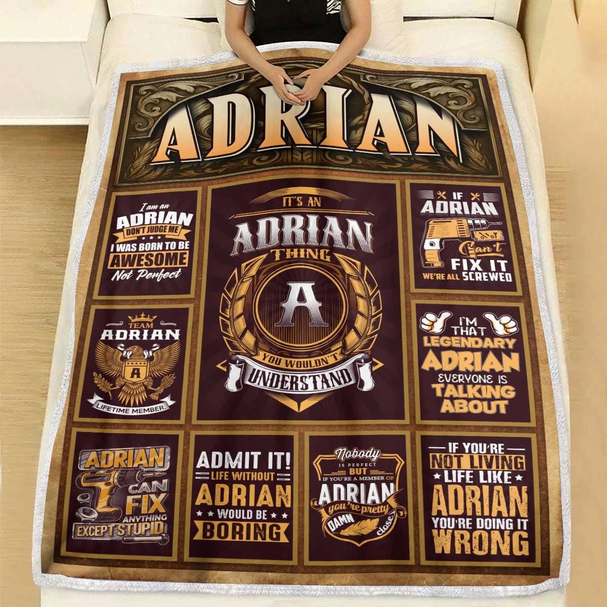 ADRIAN Personalized Blanket | Custom Name Cozy Throw Gift 13K1-BK4