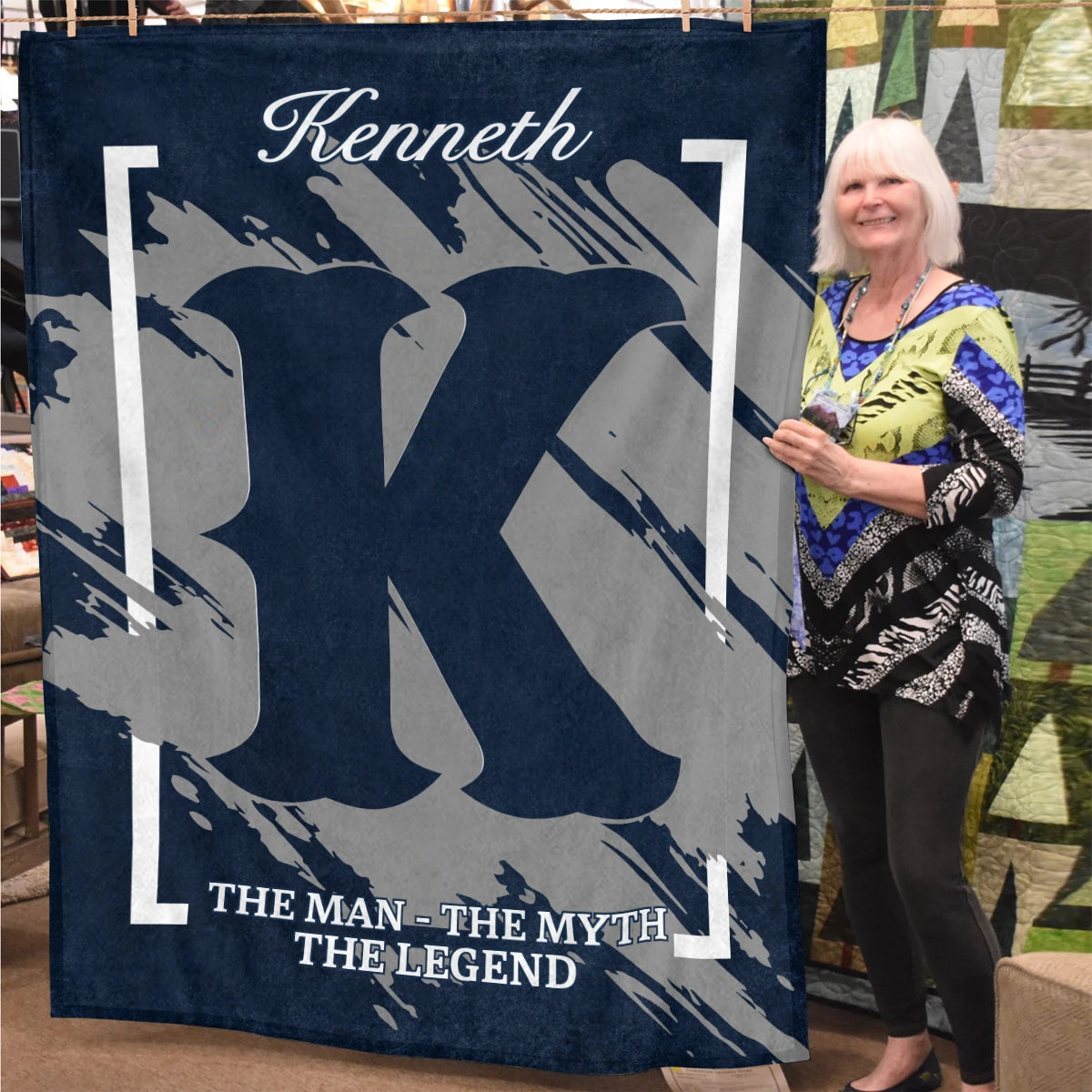 The Man The Myth The Legend Navy Baseball Fleece Blanket KENNETH 13K1 BK17
