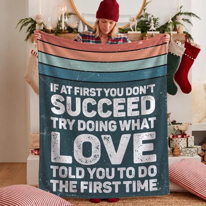 If At First You Don’t Succeed Retro Green Fleece Blanket LOVE 13K1 BK29