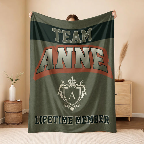 Team Your Name Lifetime Member Sage Green Fleece Blanket ANNE 13K1 BK22