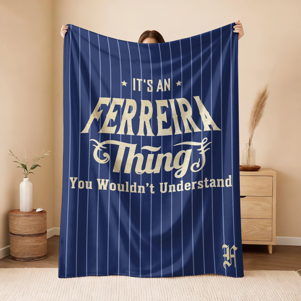 Your Name Thing Striped Blue Fleece Blanket FERREIRA 13K1 BK23