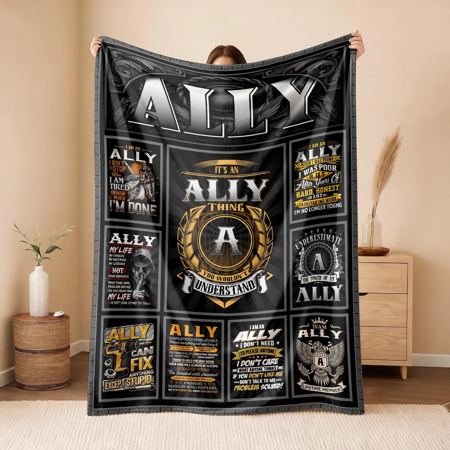 ALLY Personalized Blanket | Custom Name Cozy Throw Gift 13K5-BK2