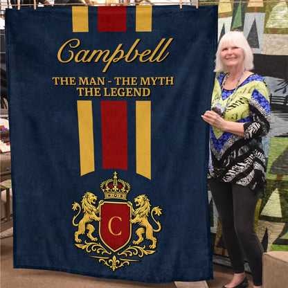 The Man The Myth The Legend Navy Striped Fleece Blanket CAMPBELL 13K1 BK16