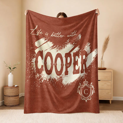 Life Is Better With Your Name Terracotta Cream Fleece Blanket COOPER 13K1 BK30