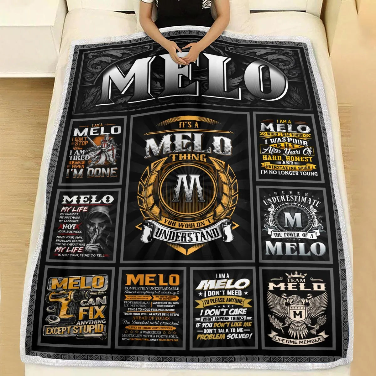 MELO Personalized Blanket | Custom Name Cozy Throw Gift 13K3-BK2
