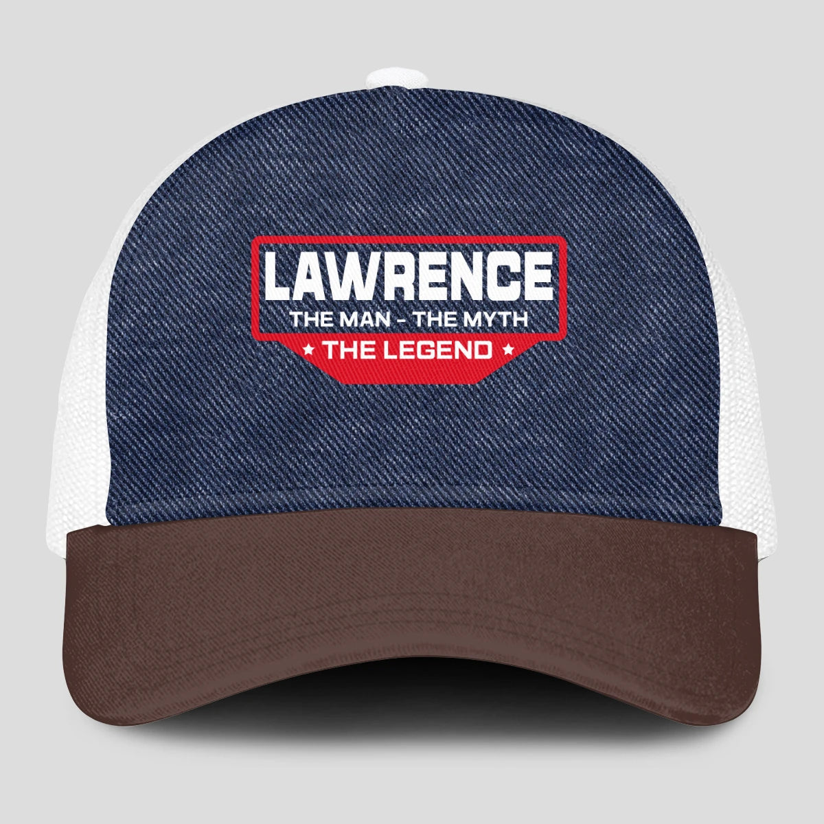 The Man The Myth The Legend Navy Brown And White Mesh Cap LAWRENCE 13K1 C200PF