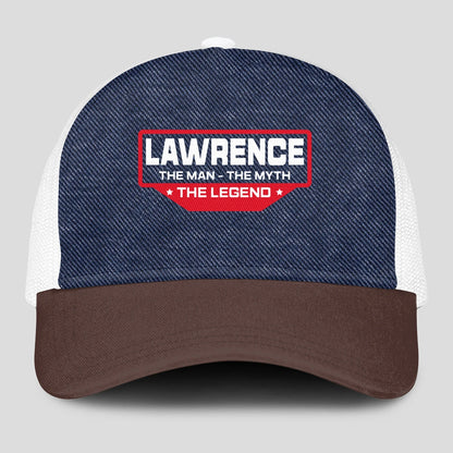 The Man The Myth The Legend Navy Brown And White Mesh Cap LAWRENCE 13K1 C200PF