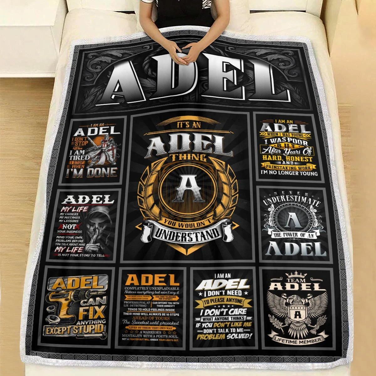 ADEL Personalized Blanket | Custom Name Cozy Throw Gift 13K4-BK2