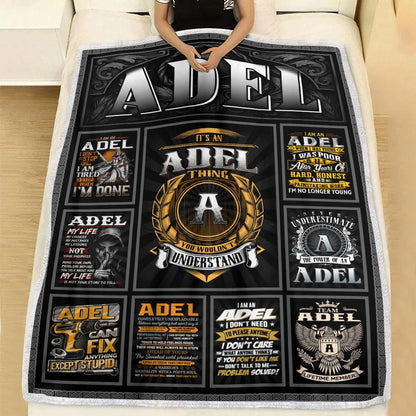 ADEL Personalized Blanket | Custom Name Cozy Throw Gift 13K4-BK2