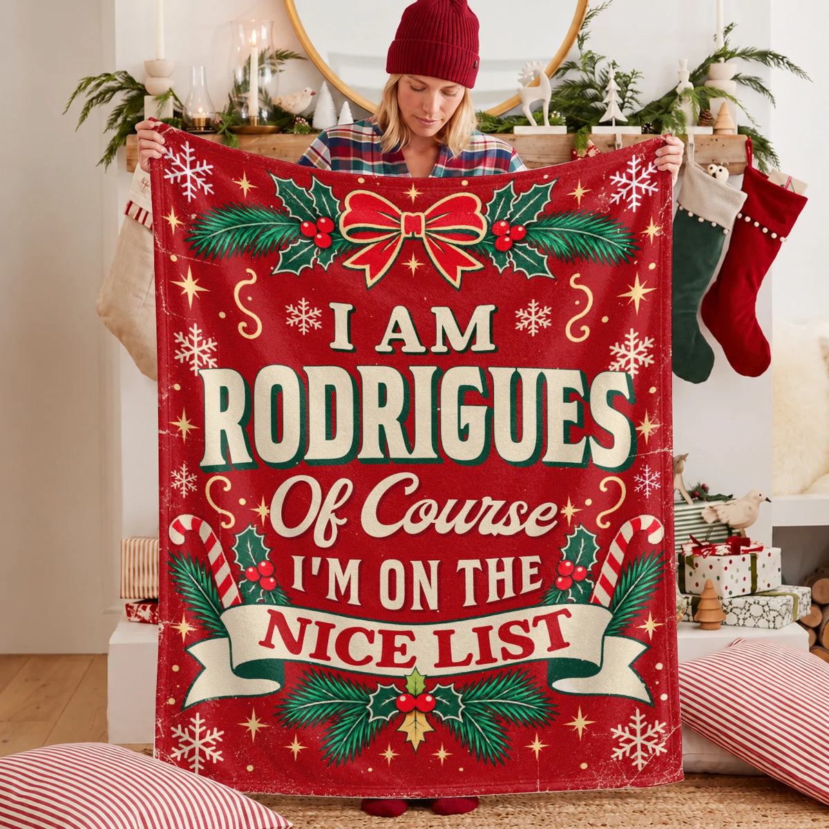 I'm Name Of Course I'm On The Nice List Christmas Fleece Blanket RODRIGUES 13K1 BK56