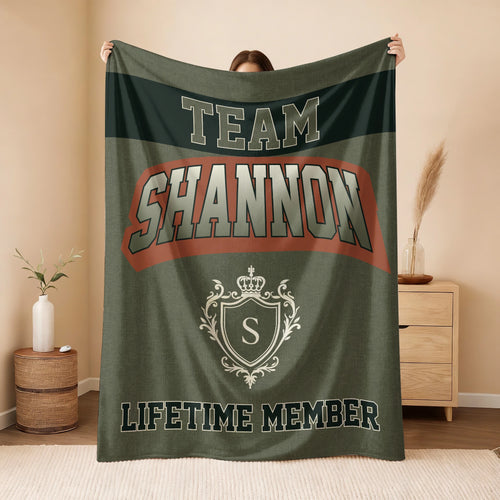Team Your Name Lifetime Member Sage Green Fleece Blanket SHANNON 13K1 BK22