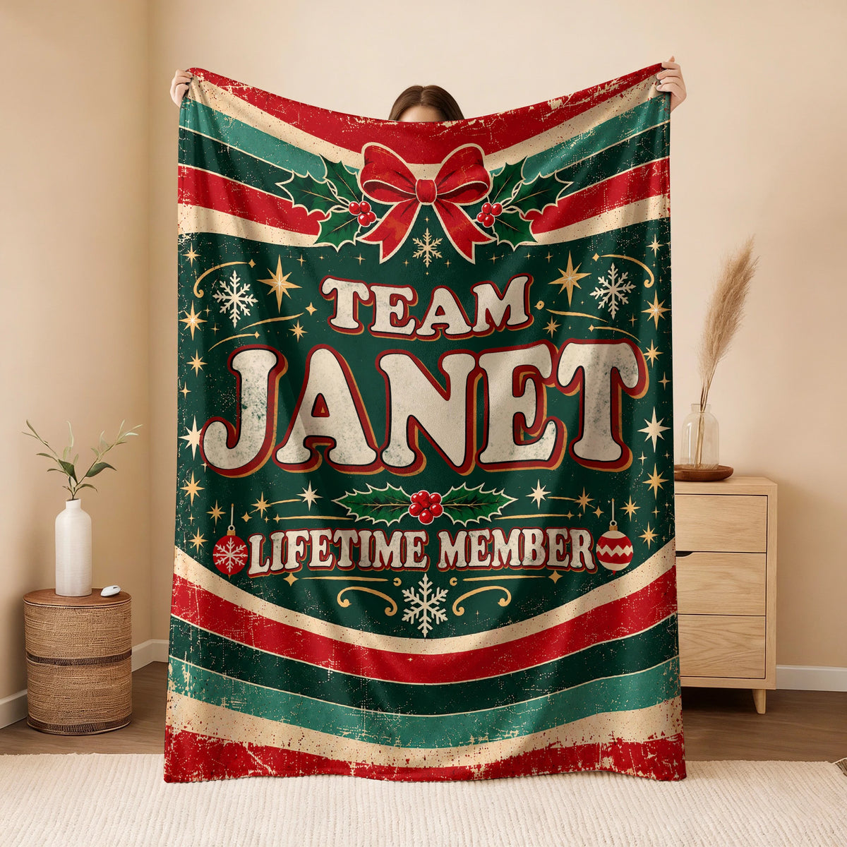 Team Your Name Lifetime Member Christmas Fleece Blanket JANET 13K1 BK52