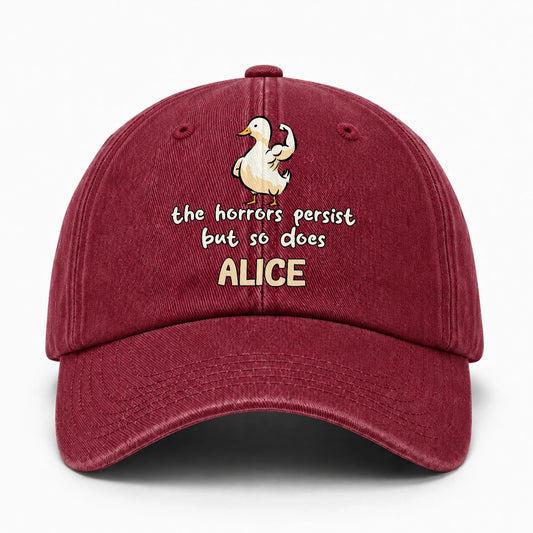 The Horrors Persist But So Does Your Name Funny Goose Burgundy Washed Cap ALICE 13K1 C126PF