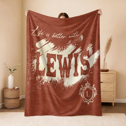 Life Is Better With Your Name Terracotta Cream Fleece Blanket LEWIS 13K1 BK30
