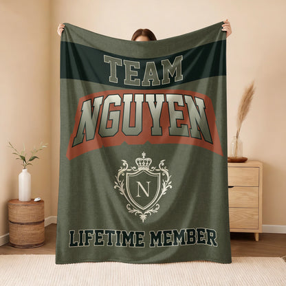 Team Your Name Lifetime Member Sage Green Fleece Blanket NGUYEN 13K1 BK22