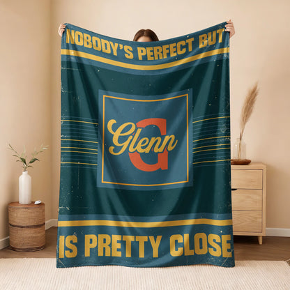 Nobody's Perfect But Your Name Is Close Vintage Blue & Brown Fleece Blanket GLENN 13K1 BK54