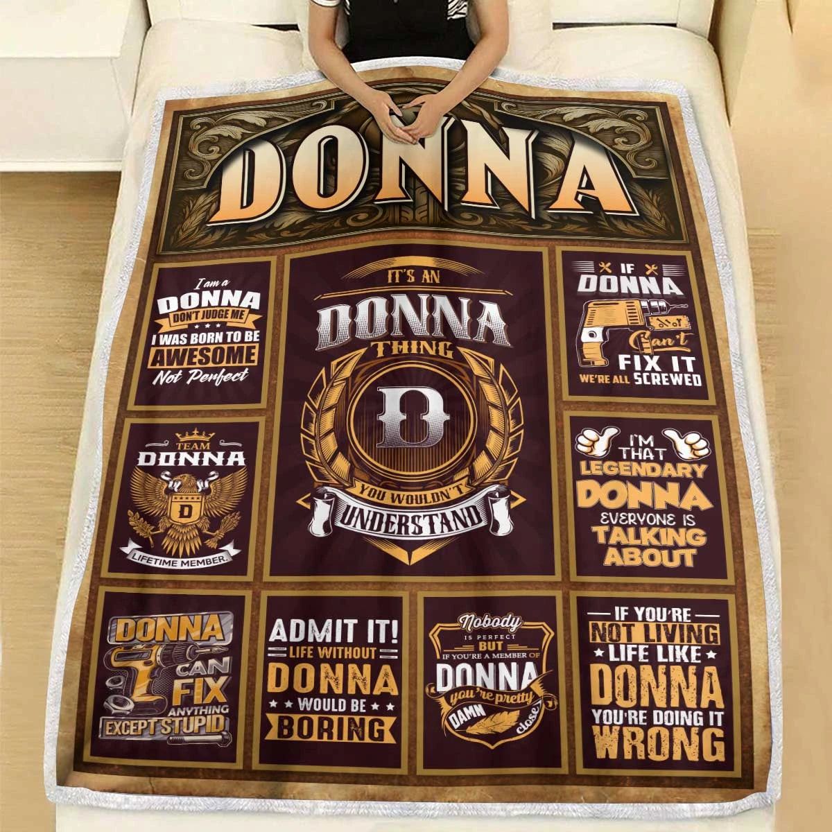DONNA Personalized Blanket | Custom Name Cozy Throw Gift 13K1-BK4