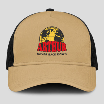 Never Back Down World Logo Khaki Mesh Cap ARTHUR 13K1 C212PF