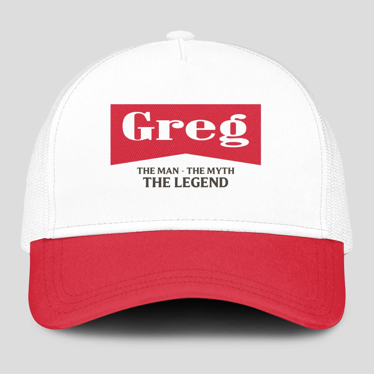 The Man The Myth The Legend Red And White Mesh Cap GREG 13K1 C197PF