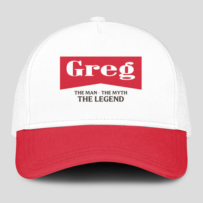The Man The Myth The Legend Red And White Mesh Cap GREG 13K1 C197PF