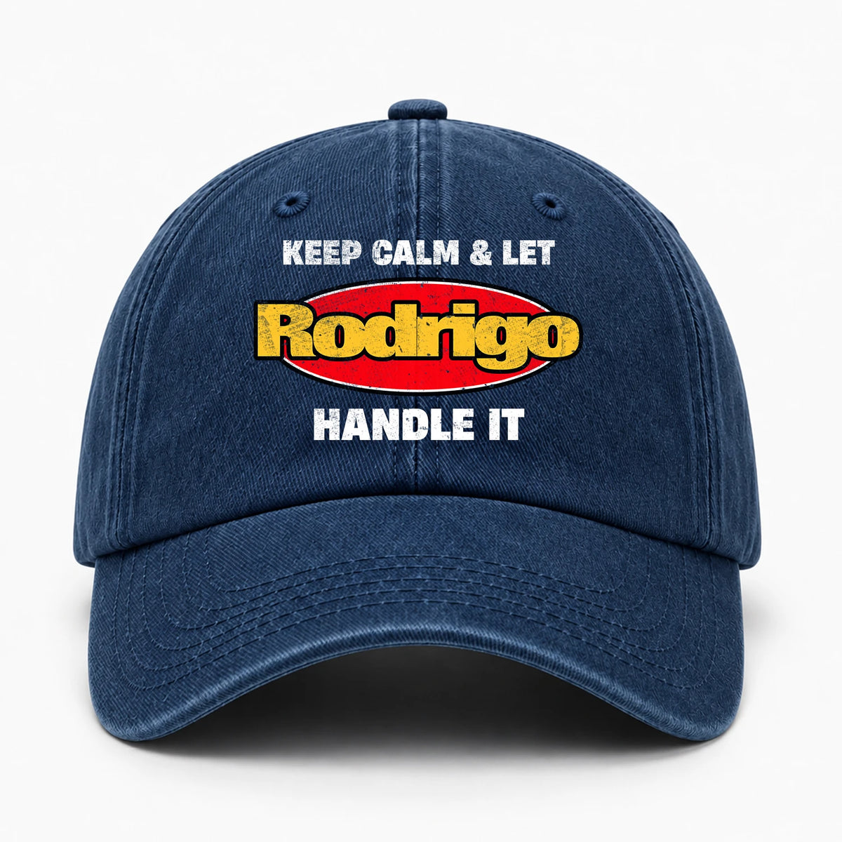 Keep Calm & Let Your Name Handle It Yellow And Red Logo Washed Cap RODRIGO 13K1 C172PF